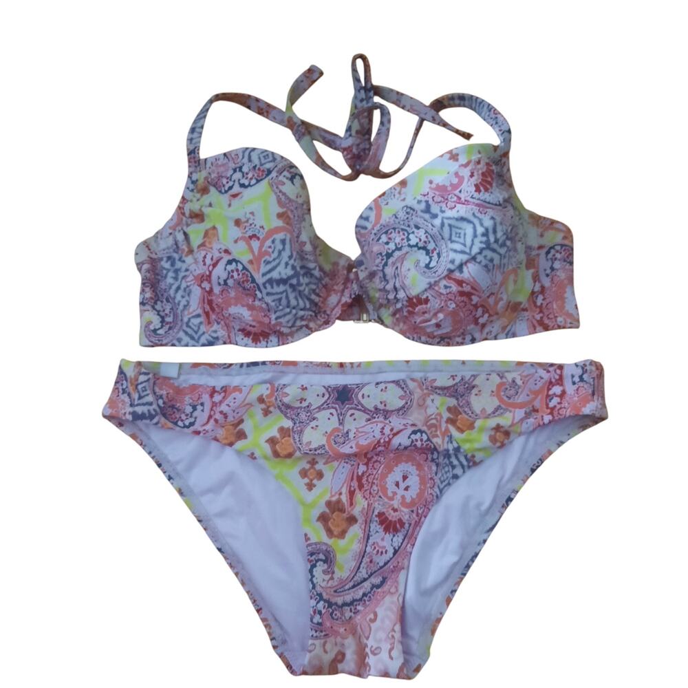 Victoria's Secret Womens Angel Pushup Patchwork Paisley Print Bikini Size 34C